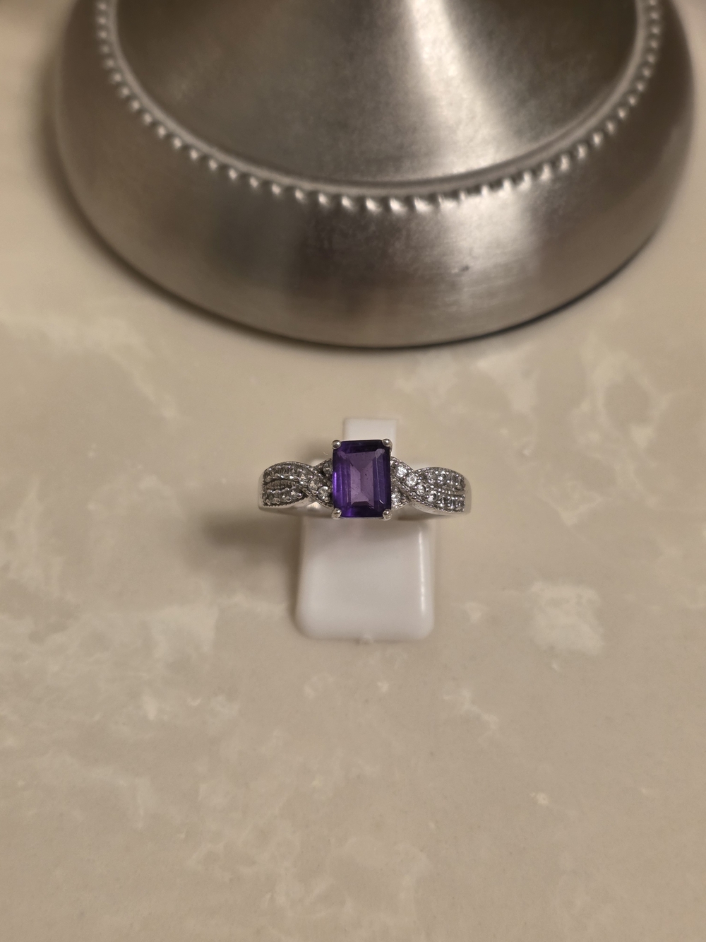 925 Silver CZ and Amethyst Ring Size 9